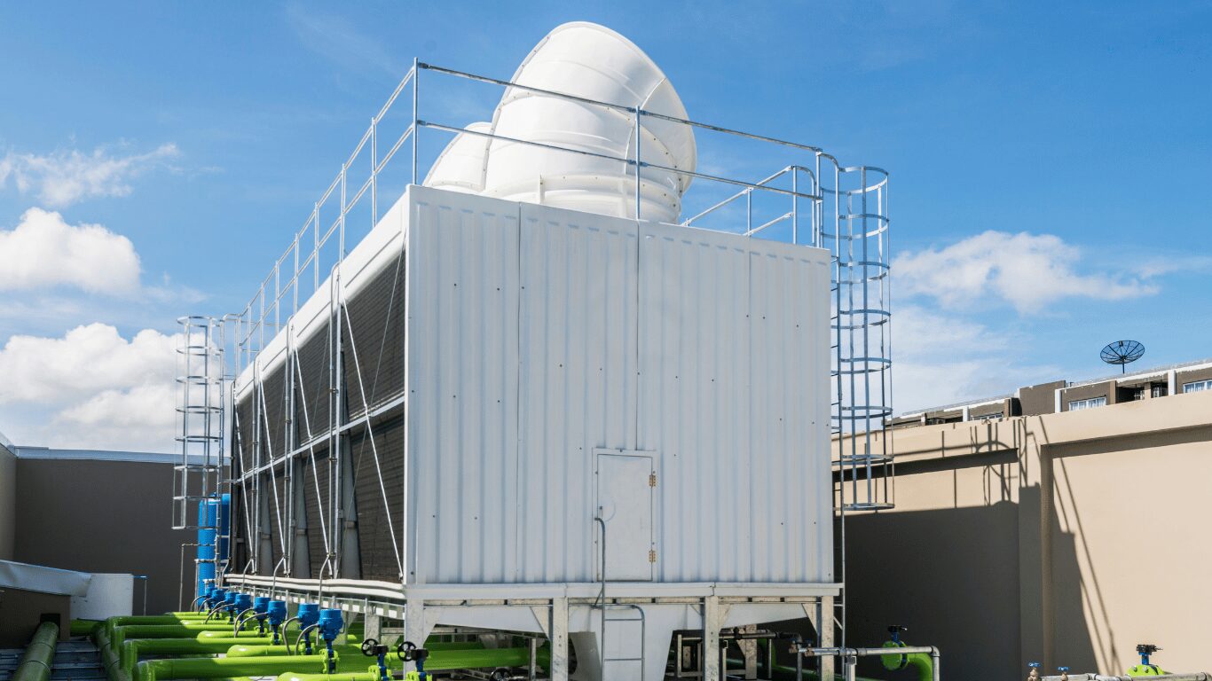 Industrial wastewater treatment system featuring a large air stripping tower and ammonia stripper used for the ammonia stripping process. The air stripping column supports reliable ammonia removal from contaminated water by transferring free ammonia from the liquid phase to the gas phase under controlled operating conditions.