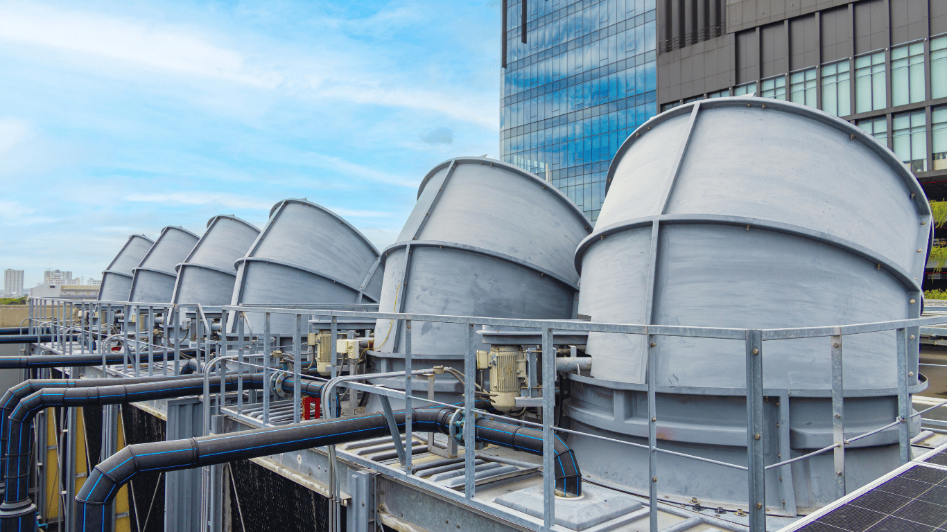Industrial cooling towers and water treatment equipment supporting efficient operation, cooling efficiency, equipment life, water quality, and Legionella risk management in commercial and industrial facility systems.